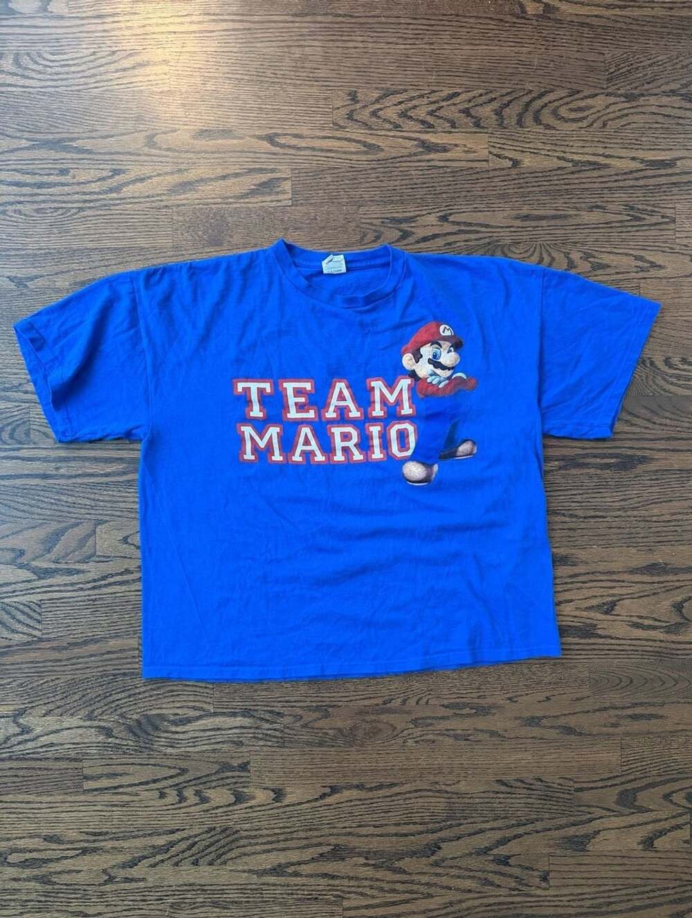 Vintage Delta Pro Weight Team Mario Blue T-Shirt Size XL Nintendo Gaming Tee